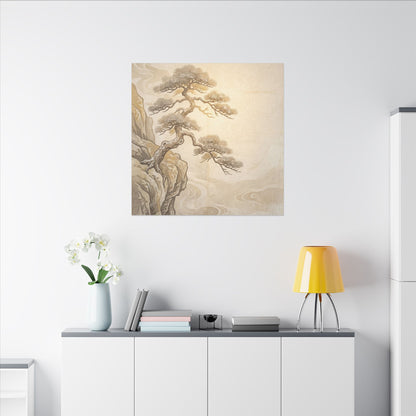 Winter Pine Tree Japanese Pattern Canvas Art | Elegant Decor