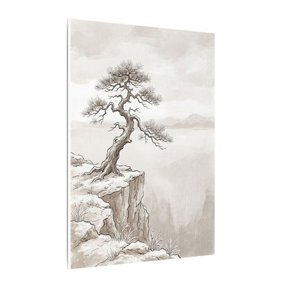 Neutral Pine Tree Canvas Art - Minimal Line Japandi