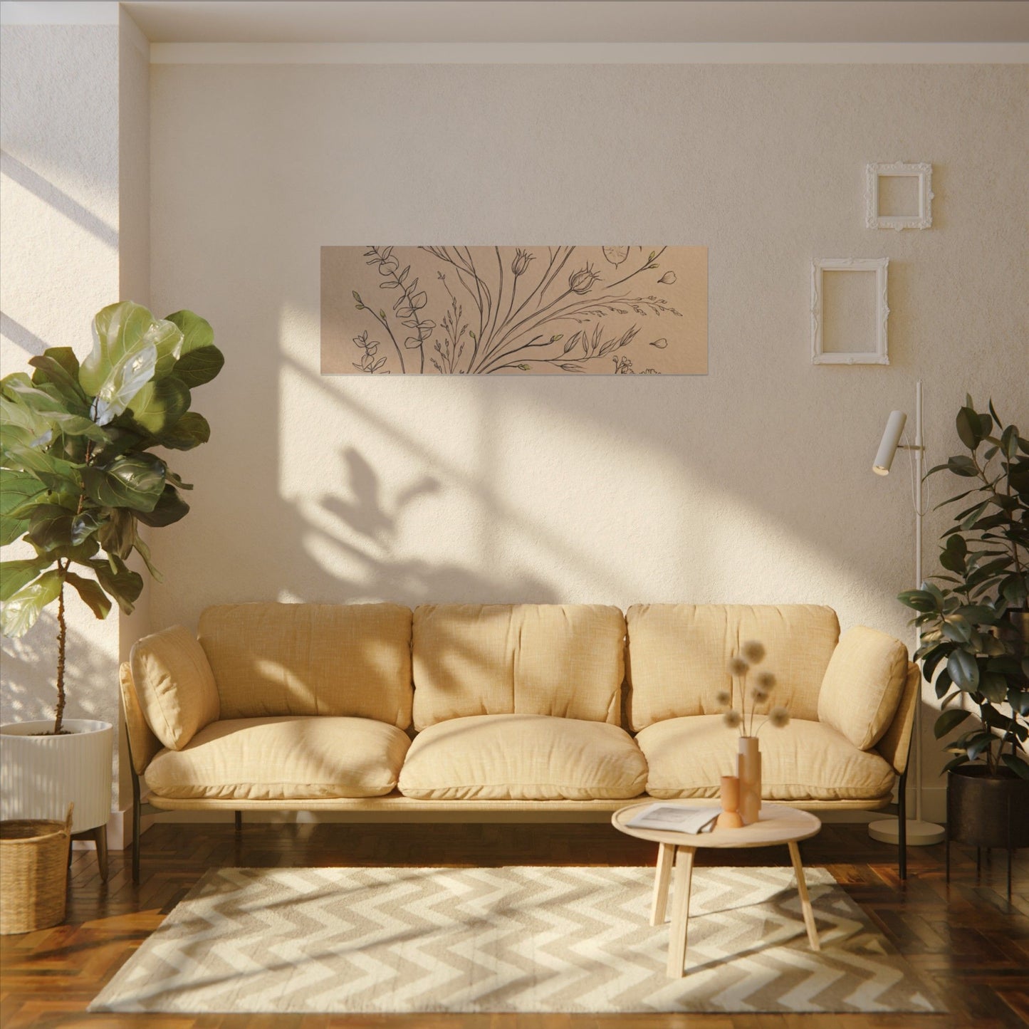 Dried Flowers Canvas Art | Spring Japandi Minimal Line Art