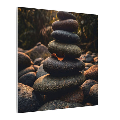 Dark Japandi River Stones in Golden Hour | Moody Minimal Canvas Art
