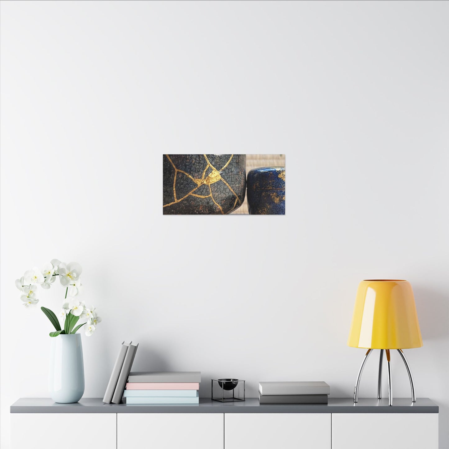 Tea Ceremony Crackle Gold Canvas Art | Philosophical Kintsugi Art
