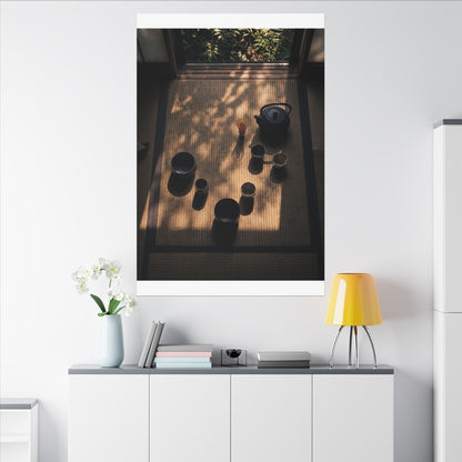 Shibui Tea Ceremony Canvas Art - Dark Japandi Shadow Zen