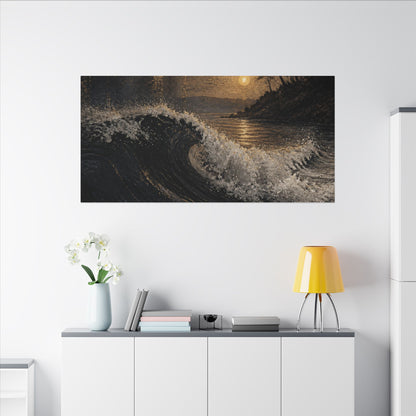 Ocean Wave Dark Texture Canvas Art | Bold Dark Japandi Art