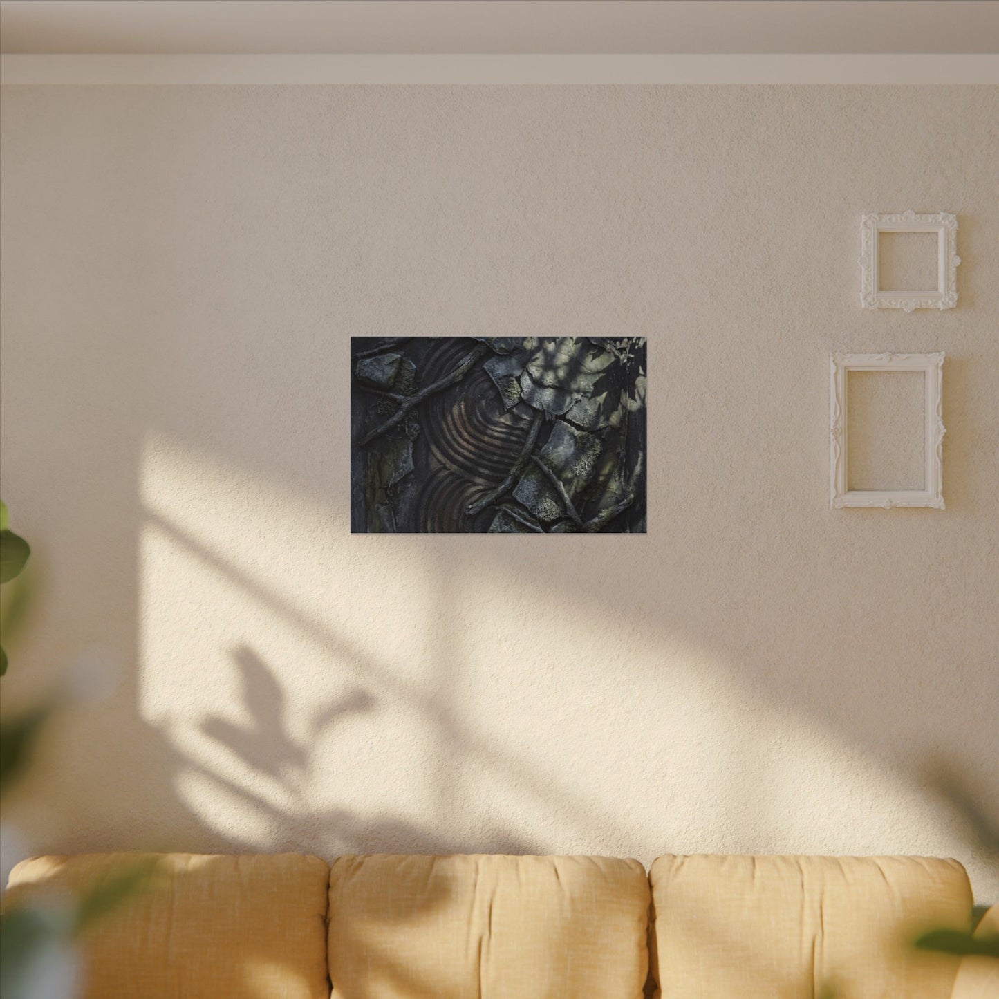 Rock Garden Canvas Art | Winter Dark Japandi Dark Texture Art