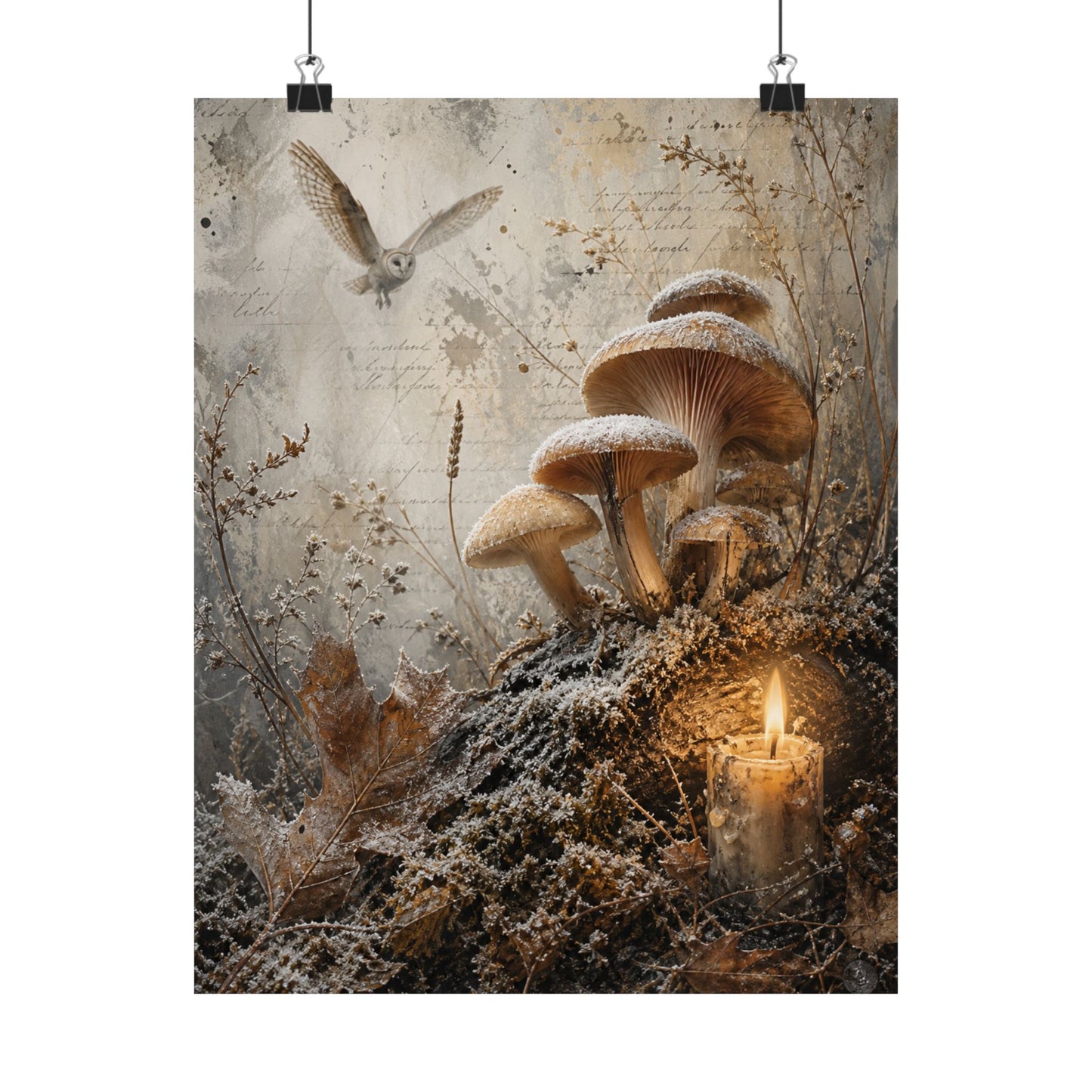 Winter Wild Mushrooms Texture Wall Art Print | Elegant Decor