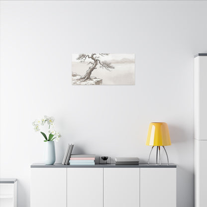 Neutral Pine Tree Canvas Art - Minimal Line Japandi