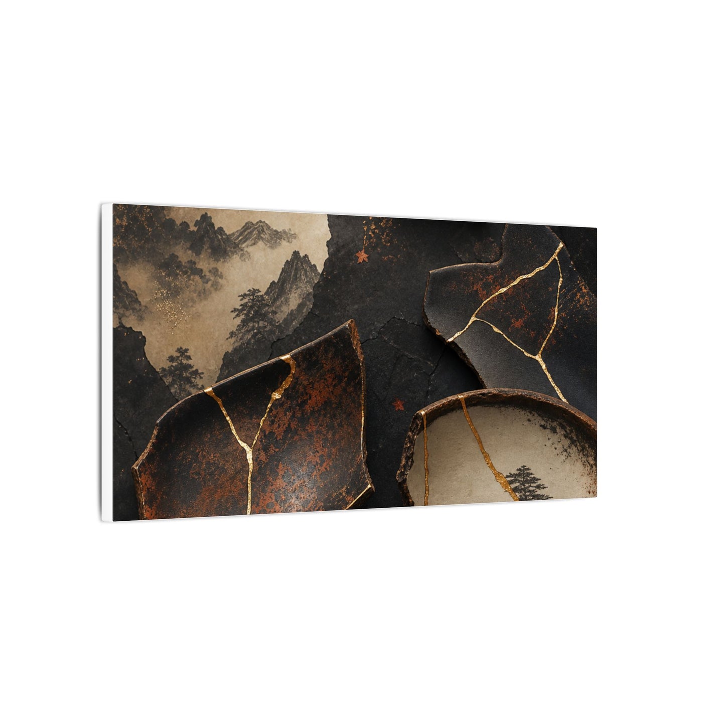 Broken Pottery Gold Vein Canvas Art | Philosophical Kintsugi Art
