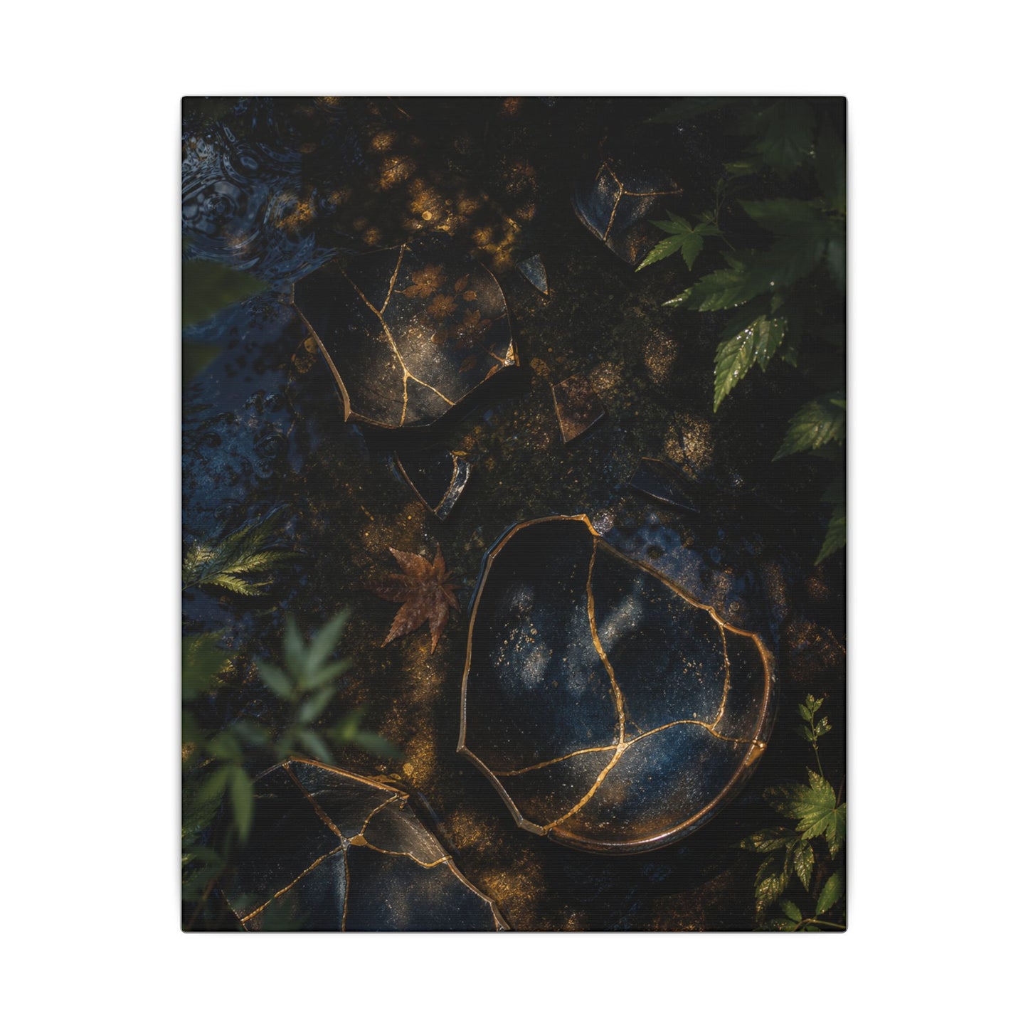 Dark Japandi Broken Pottery in Dappled | Shadow Zen Canvas Art