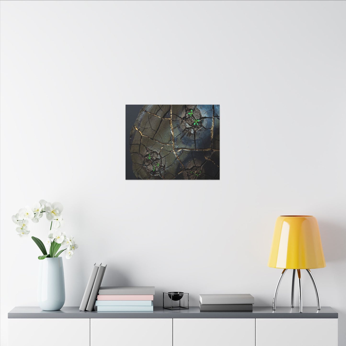 Dark Japandi Cracked Earth in Moonlight | Moody Minimal Canvas Art