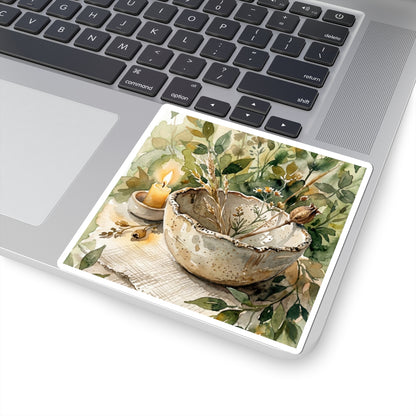 Japandi Ceramic Bowl in Candlelight | Watercolor Sticker