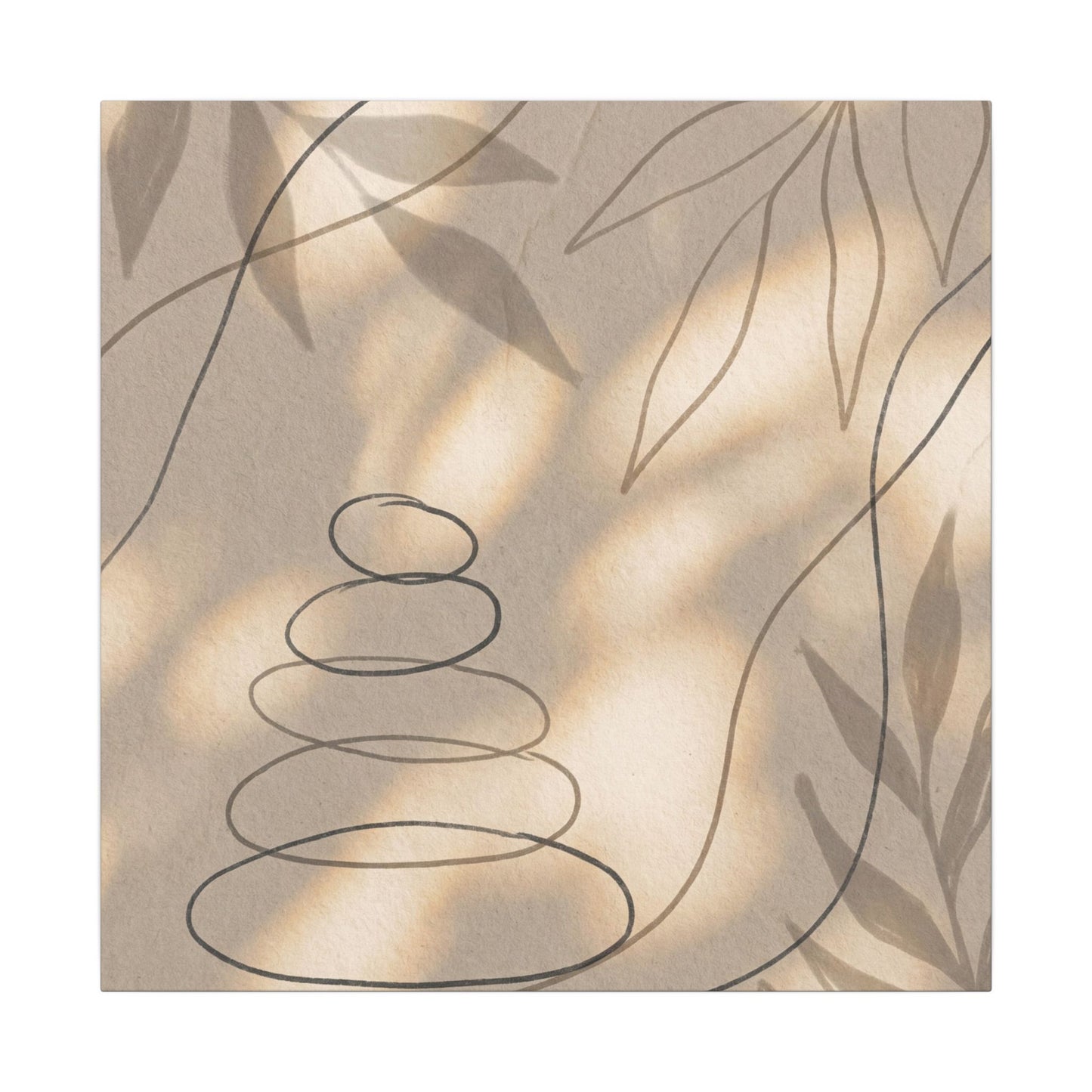 River Stones Minimal Line Canvas Art | Earthy Japandi Art