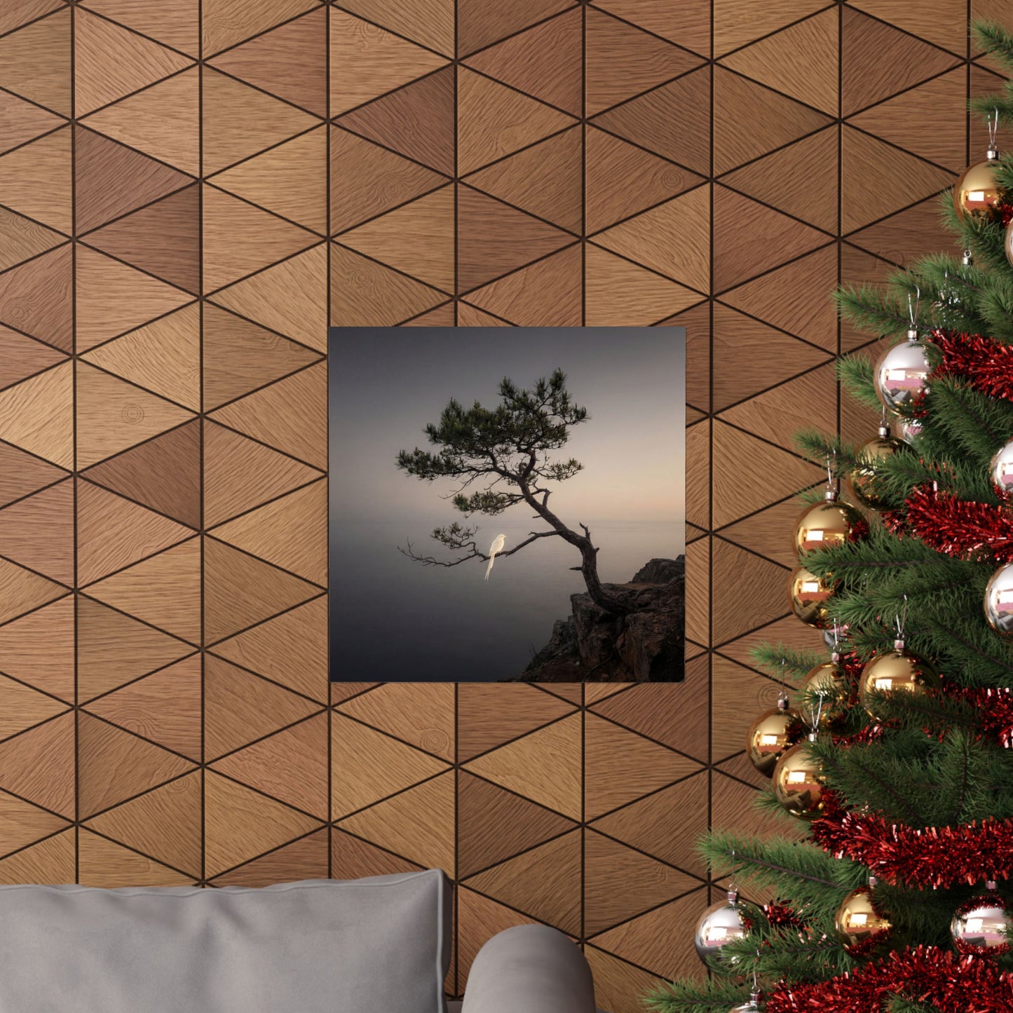 Moody Pine Tree Wall Art Print - Moody Minimal Dark Japandi