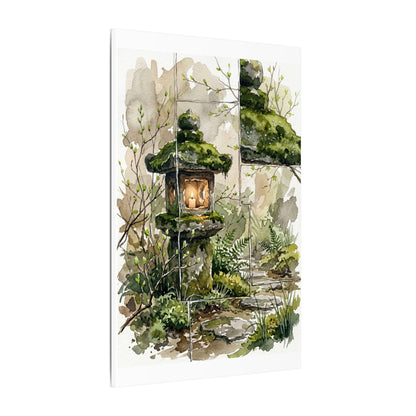 Stone Lantern Watercolor Canvas Art | Elegant Japandi Art