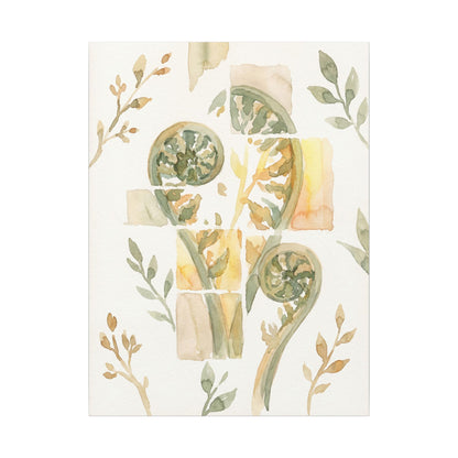 Earthy Fern Unfurling Canvas Art - Watercolor Japandi