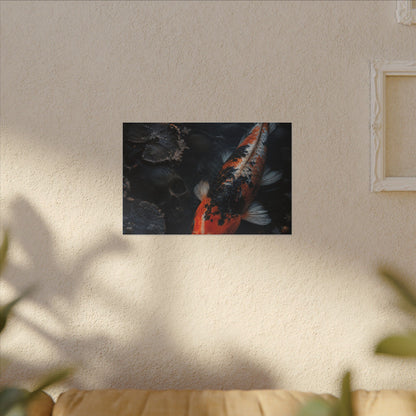 Koi Pond Canvas Art | Winter Dark Japandi Shadow Zen Art