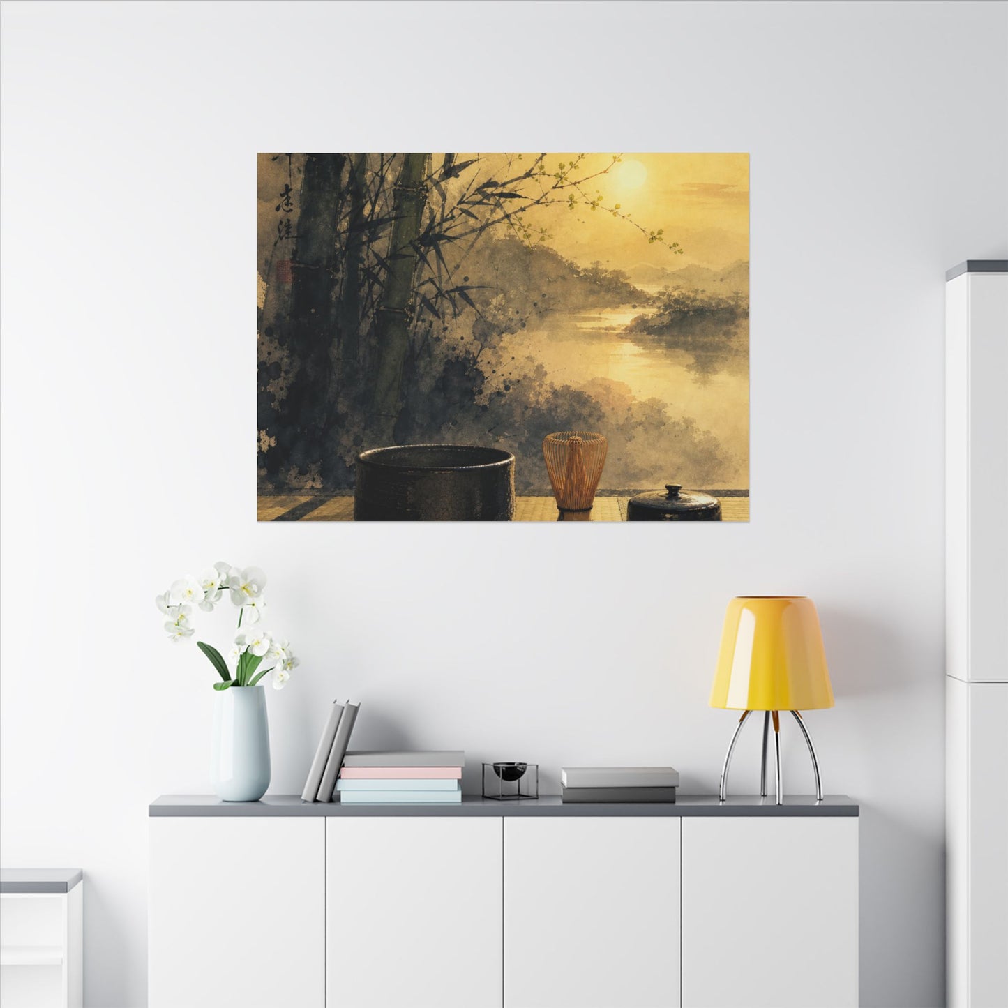 Tea Ceremony Sumi E Canvas Art | Contemplative Zen Art