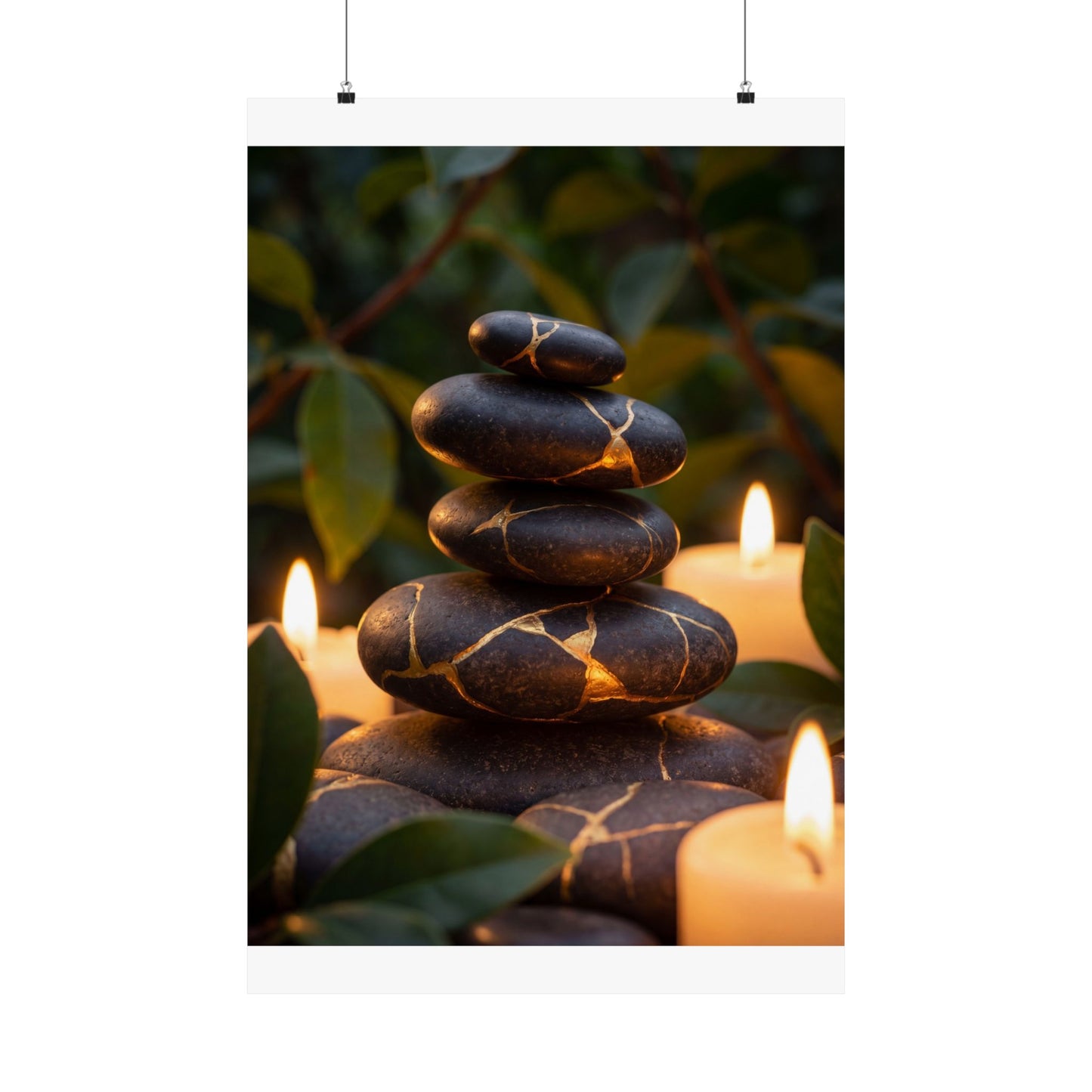 Summer River Stones Gold Vein Wall Art Print | Healing Decor Art Print