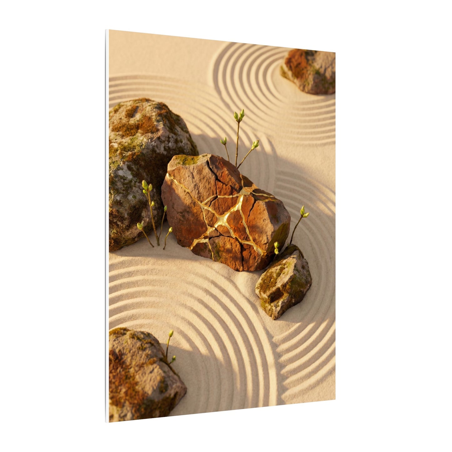 Kanso Rock Garden Canvas Art - Kintsugi Crackle Gold