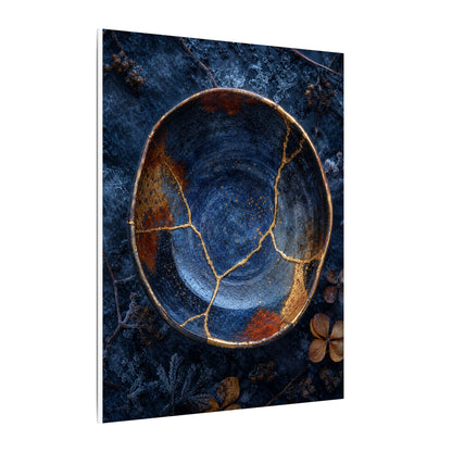 Kintsugi Ceramic Bowl in Moonlight | Crackle Gold Canvas Art