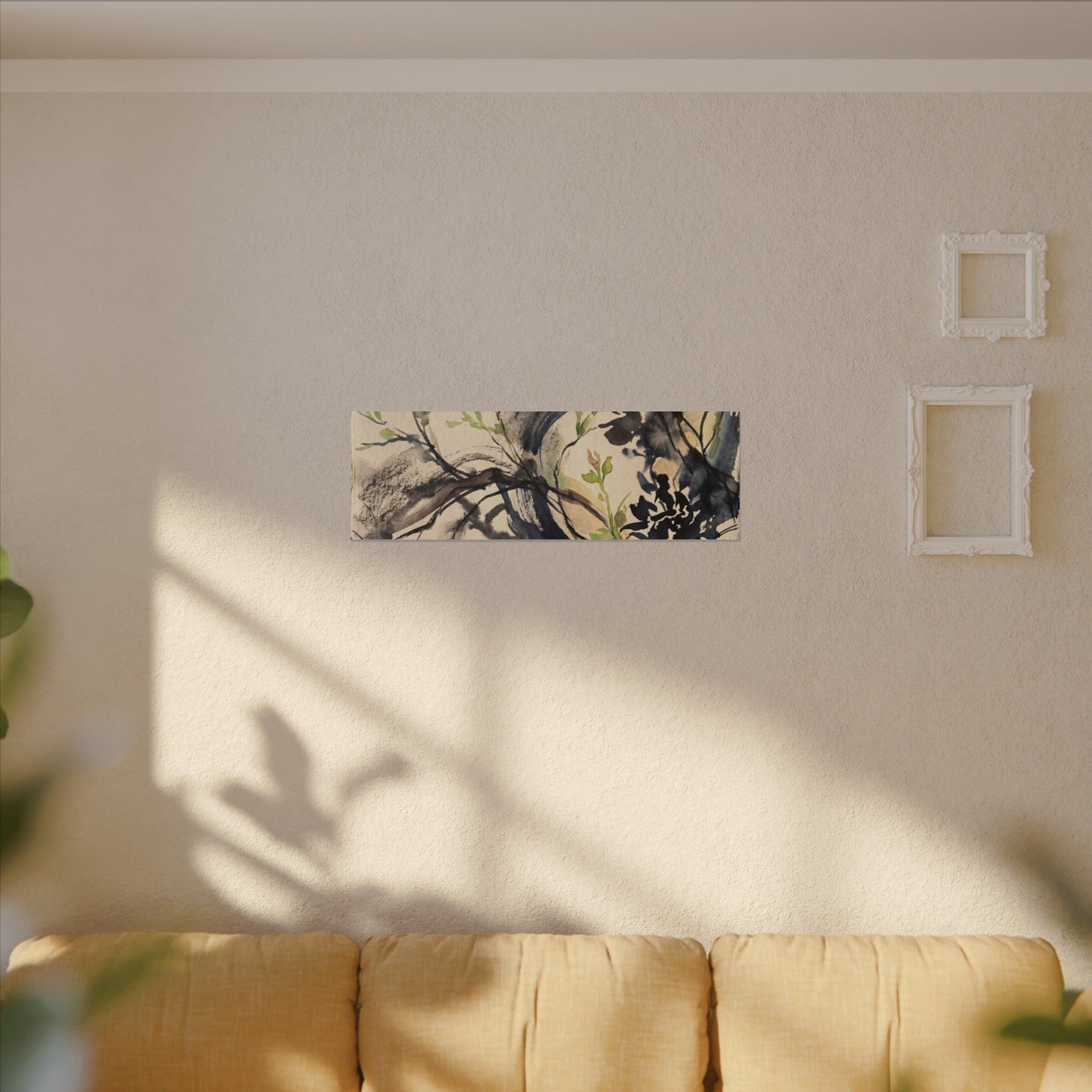 Ma Shadow Play Canvas Art - Dark Japandi Charcoal Ink