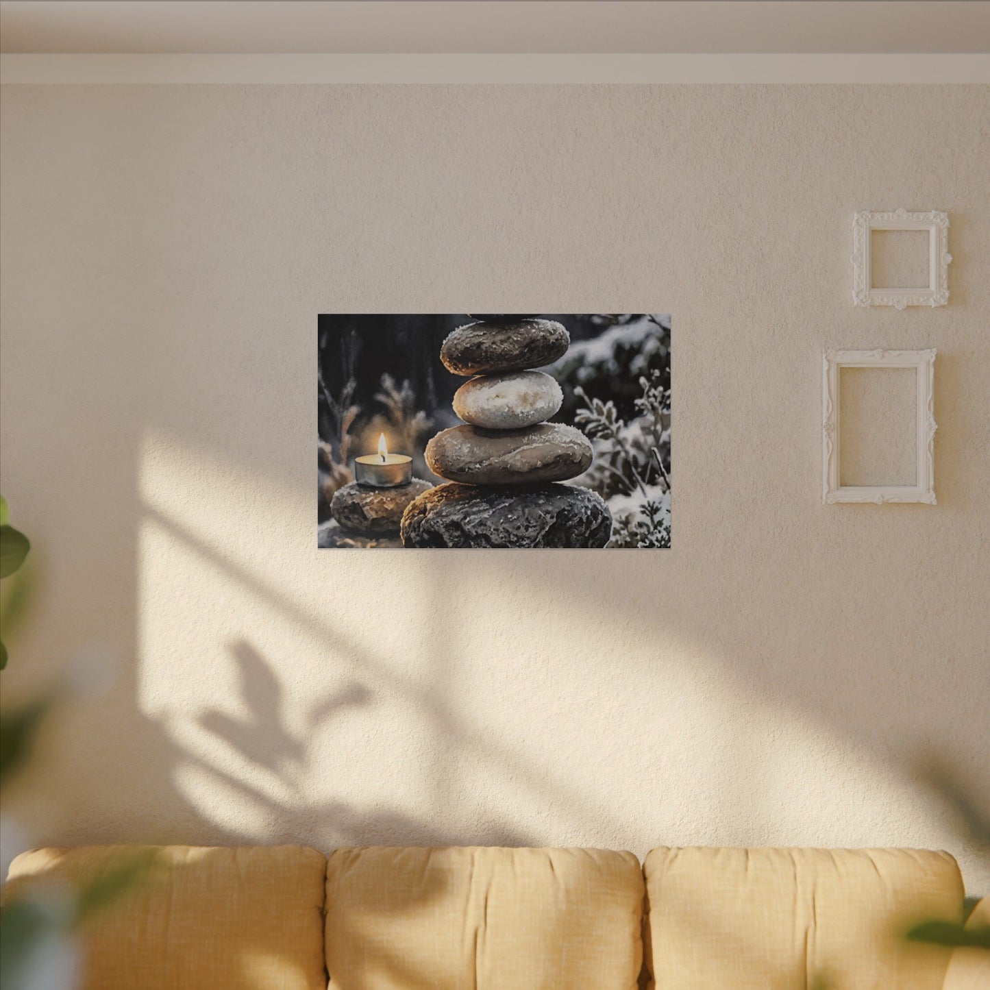 River Stones Canvas Art | Winter Japandi Watercolor Art