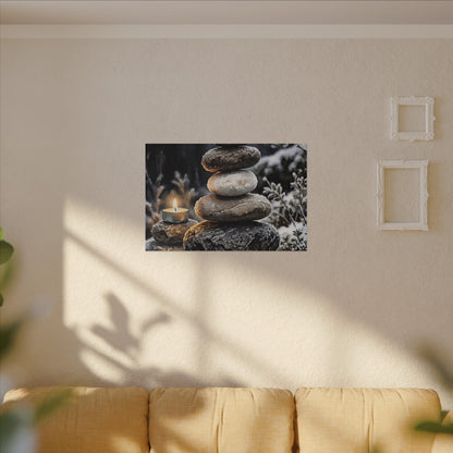 River Stones Canvas Art | Winter Japandi Watercolor Art