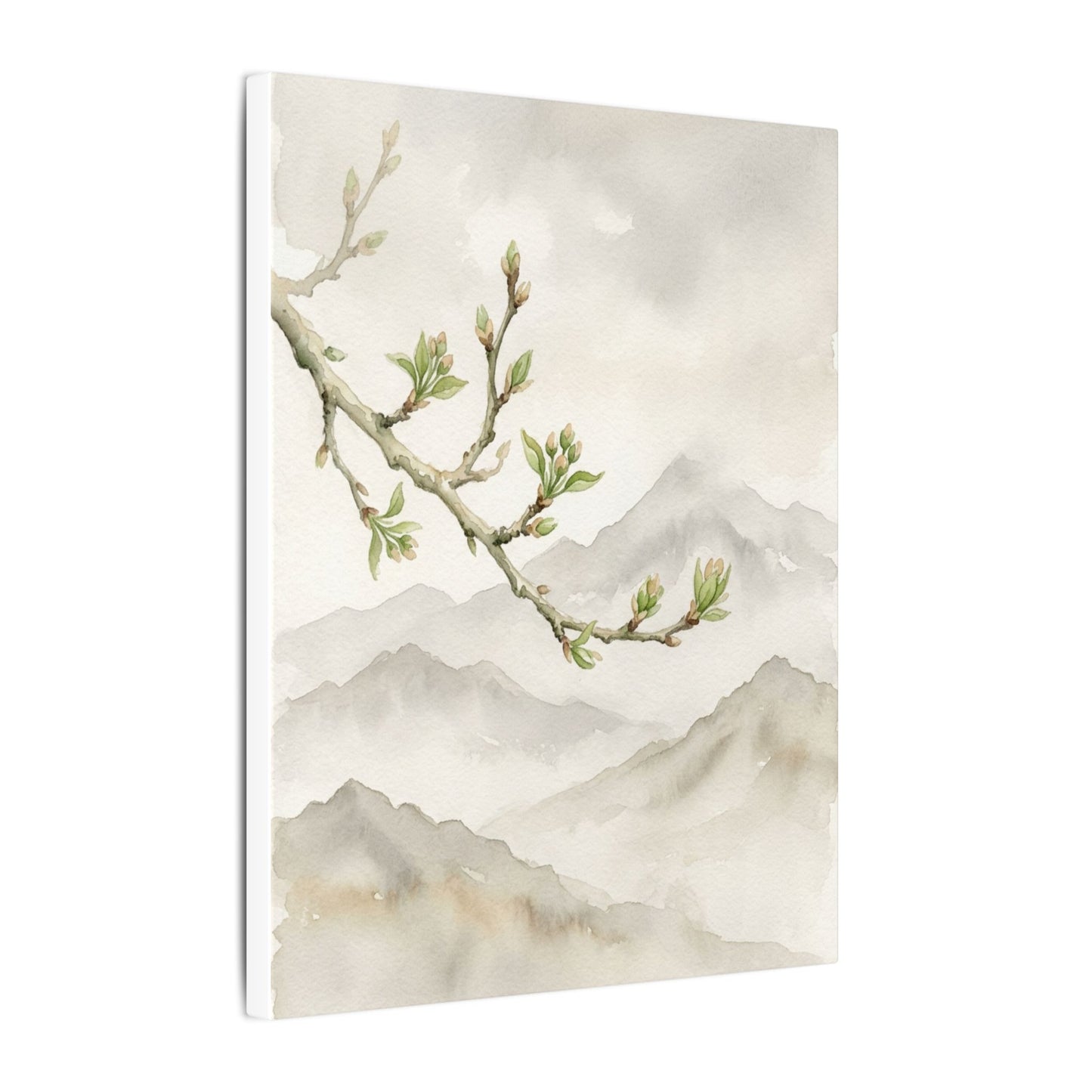 Spring Mountain Mist Watercolor Canvas Art | Cozy Decor