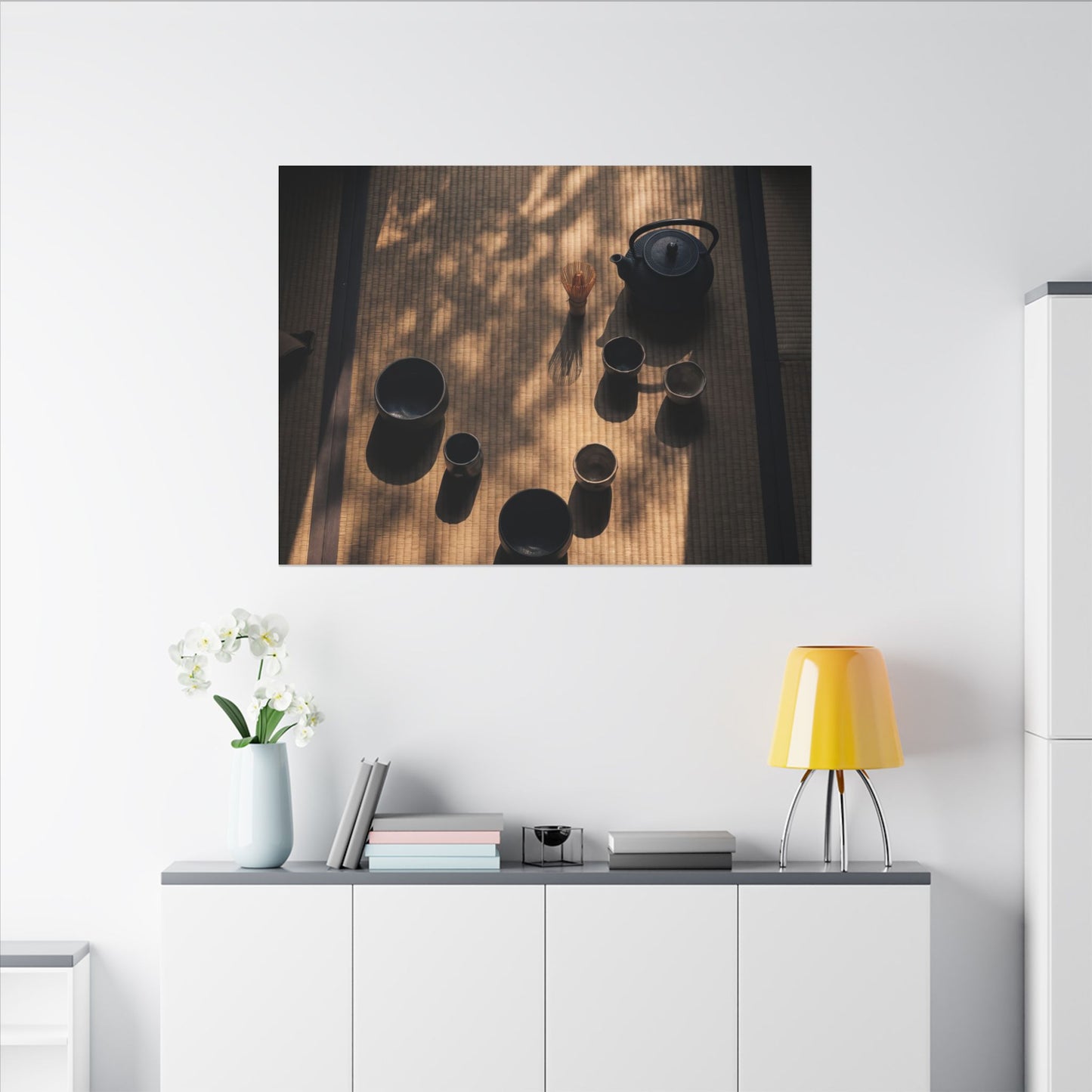 Shibui Tea Ceremony Canvas Art - Dark Japandi Shadow Zen