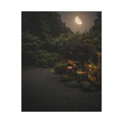 Dark Japandi Moonlit Garden in Golden Hour | Moody Minimal Canvas Art