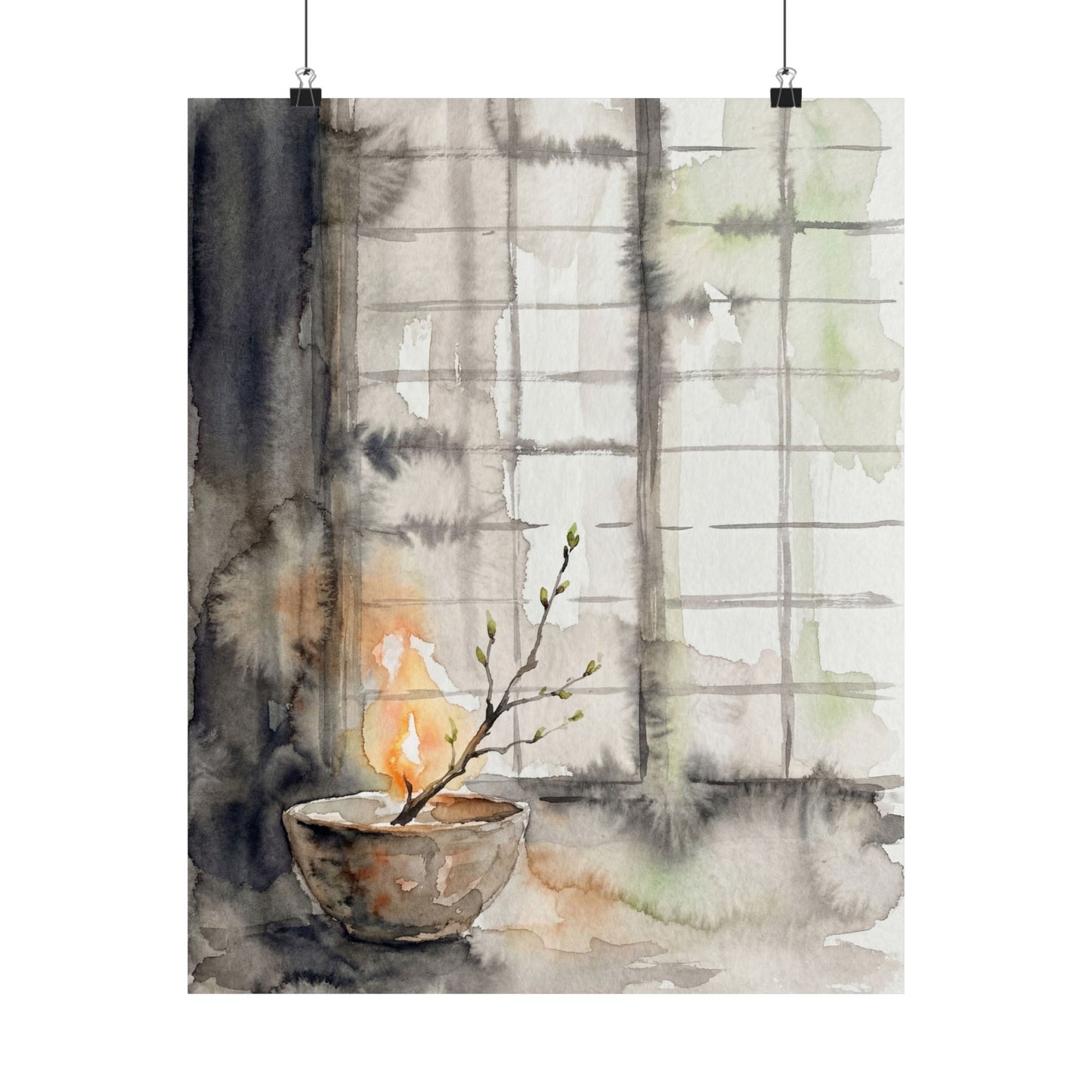 Spring Shoji Screen Watercolor Wall Art Print | Elegant Decor Art Print