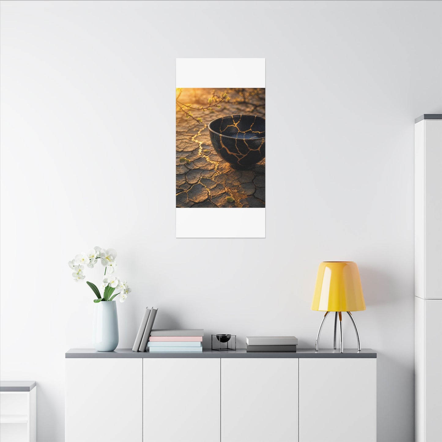 Golden Hour Cracked Earth Canvas Art - Kintsugi Fukinsei