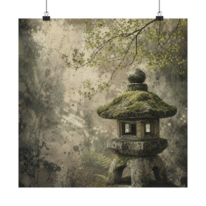 Stone Lantern Texture Wall Art Print | Neutral Japandi Art
