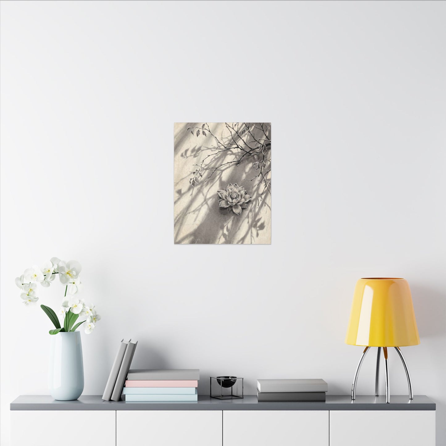 Winter Lotus Flower Sumi E Canvas Art | Contemplative Decor