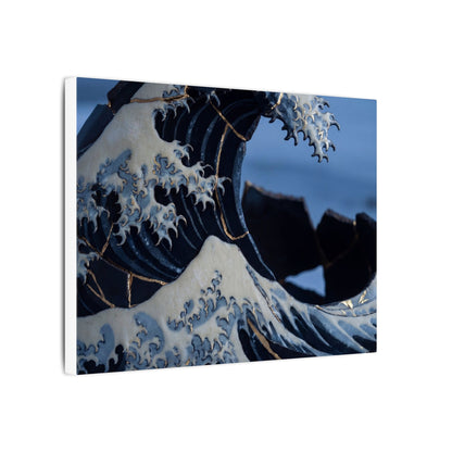 Ocean Wave Canvas Art | Winter Kintsugi Gold Repair Art