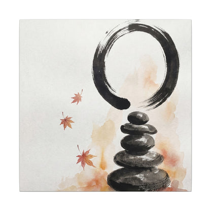 River Stones Canvas Art | Autumn Zen Enso Art
