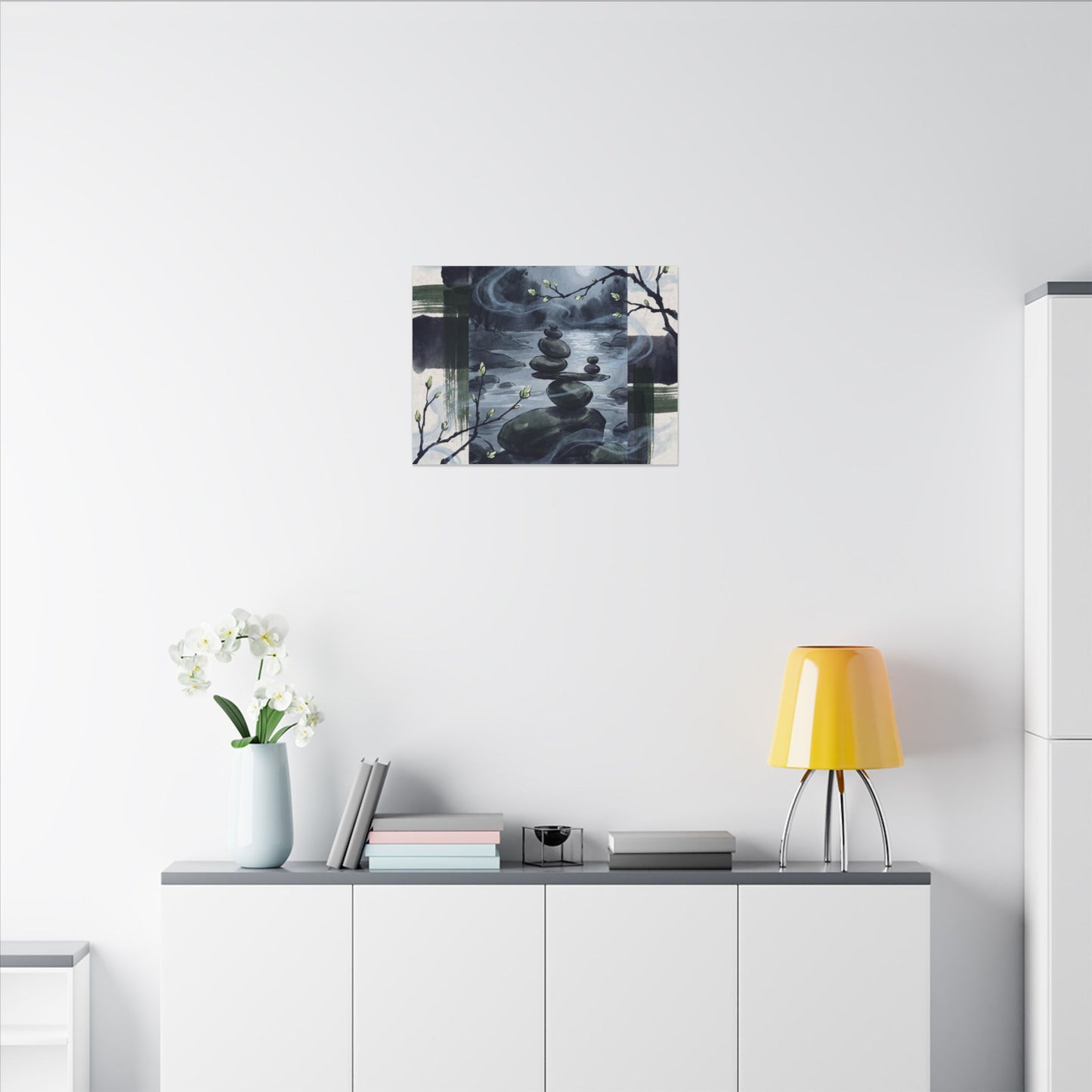 Moonlight River Stones Canvas Art - Zen Shibui