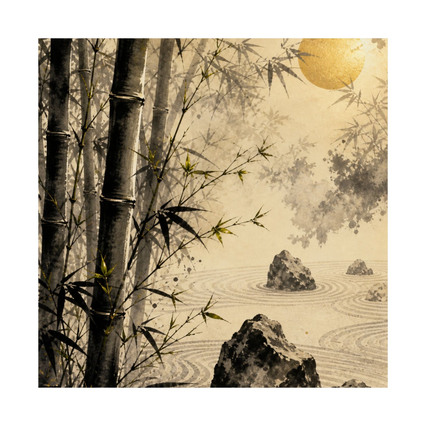 Contemplative Bamboo Grove Wall Art Print - Karesansui Zen