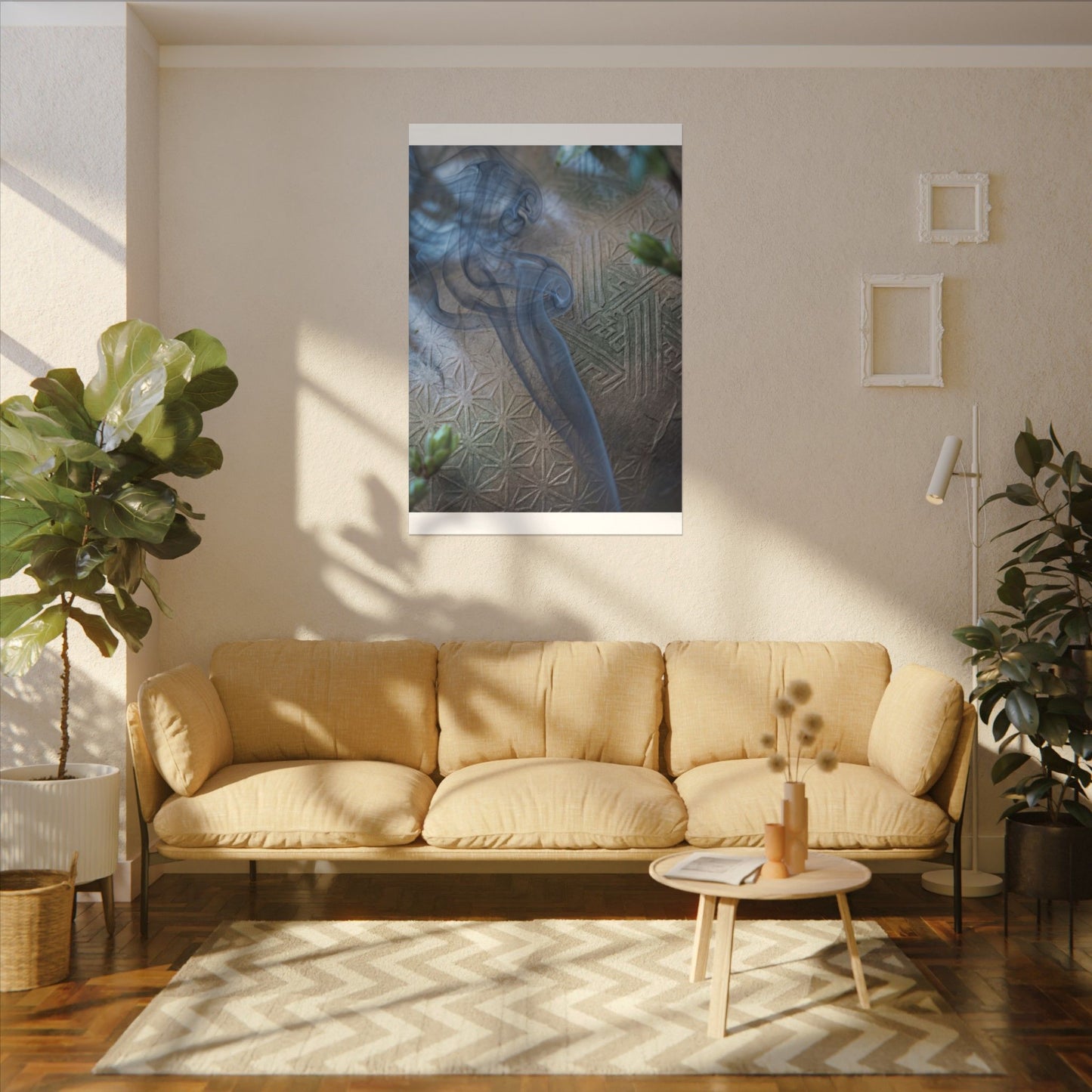 Spring Incense Smoke Japanese Pattern Canvas Art | Neutral Decor