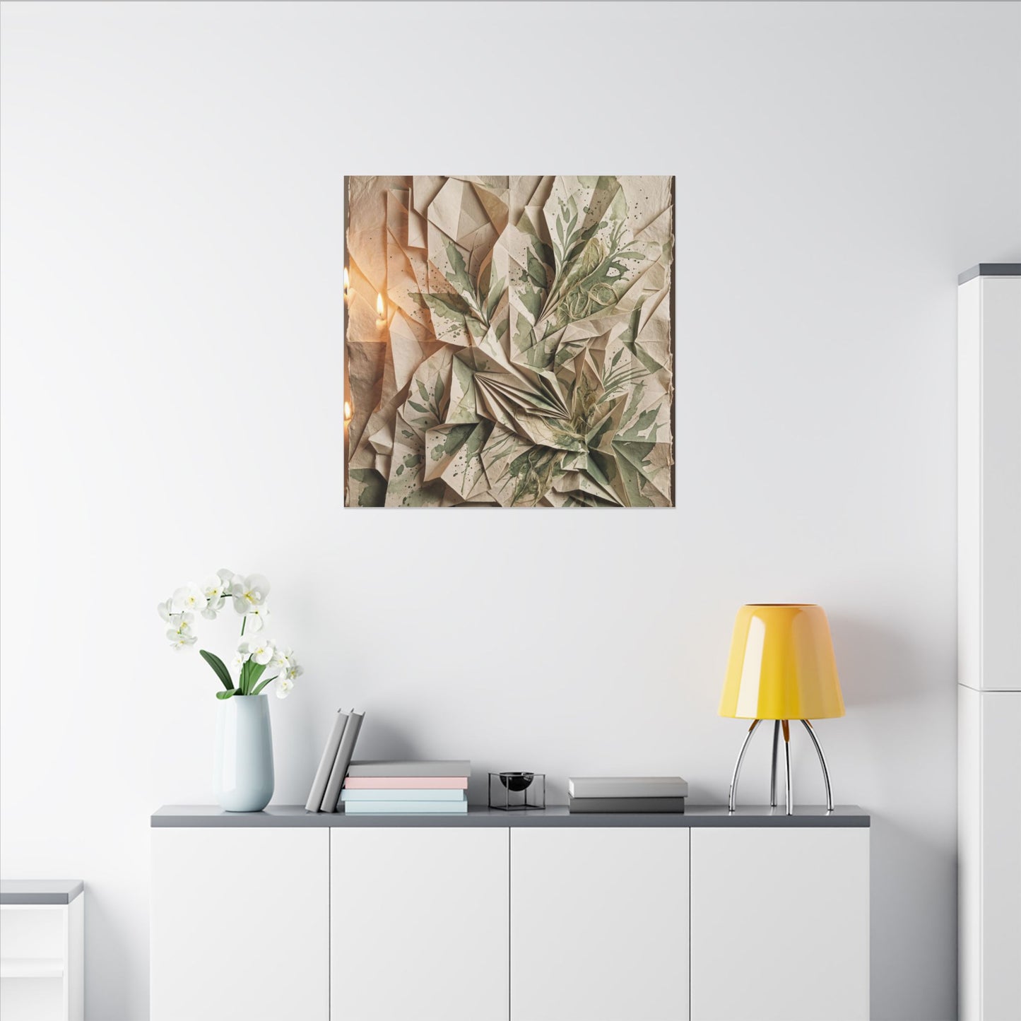 Japandi Paper Fold in Candlelight | Texture Canvas Art