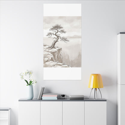 Neutral Pine Tree Canvas Art - Minimal Line Japandi