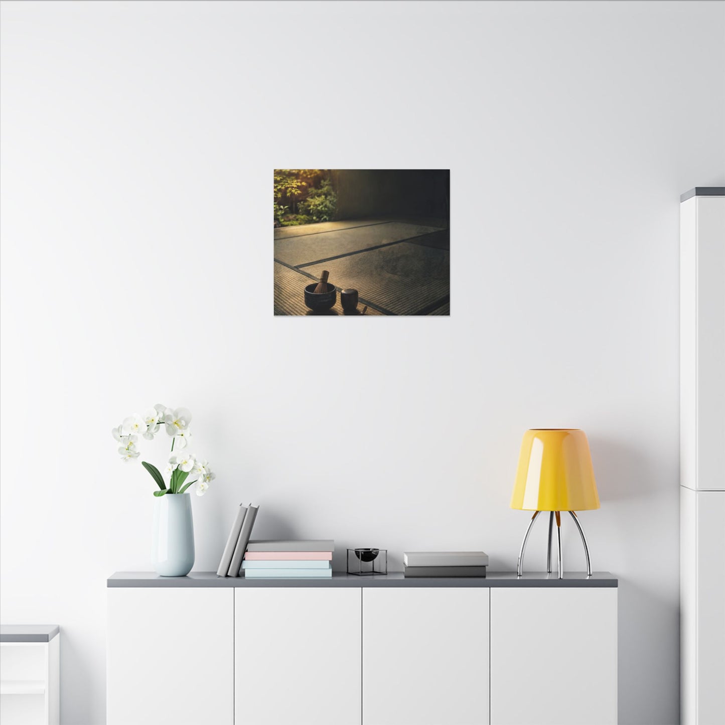 Dark Japandi Tea Ceremony in Golden Hour | Dark Texture Canvas Art