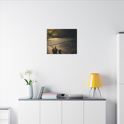 Dark Japandi Tea Ceremony in Golden Hour | Dark Texture Canvas Art