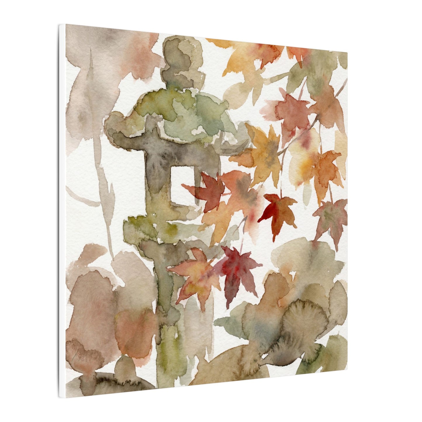 Stone Lantern Watercolor Canvas Art | Earthy Japandi Art
