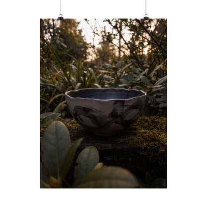 Seijaku Ceramic Bowl Wall Art Print - Dark Japandi Charcoal Ink