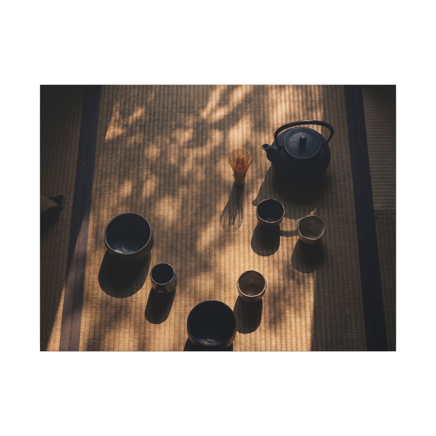 Shibui Tea Ceremony Canvas Art - Dark Japandi Shadow Zen Art Print