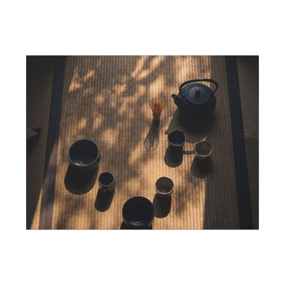 Shibui Tea Ceremony Canvas Art - Dark Japandi Shadow Zen Art Print
