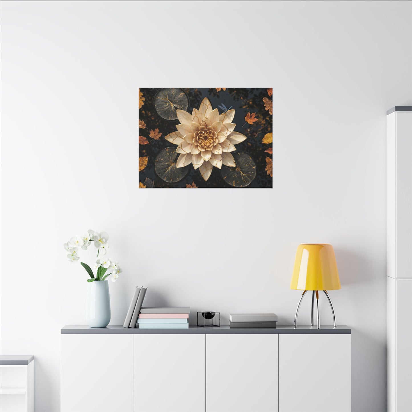 Kintsugi Lotus Flower in Dappled | Gold Repair Canvas Art