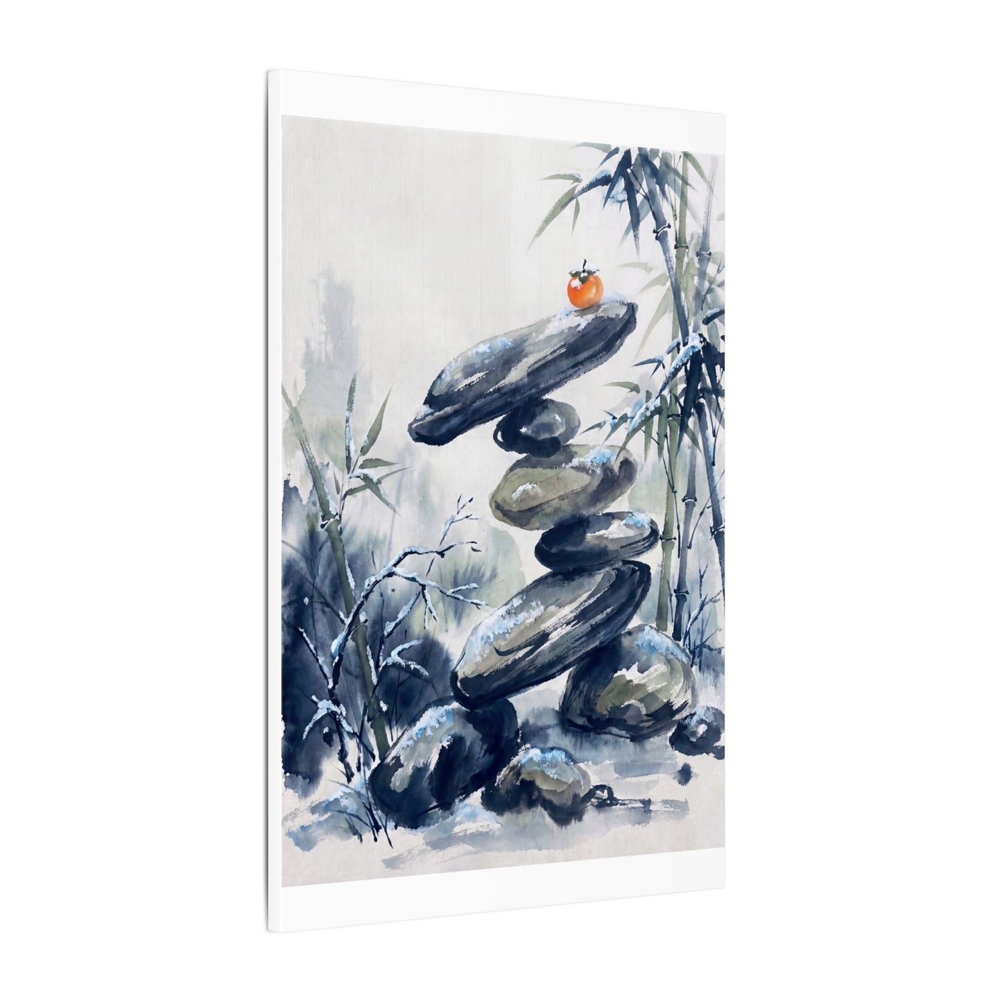 Zen River Stones in Moonlight | Sumi E Canvas Art