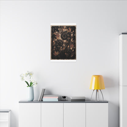 Mono No Aware Fern Unfurling Canvas Art - Dark Japandi Charcoal Ink