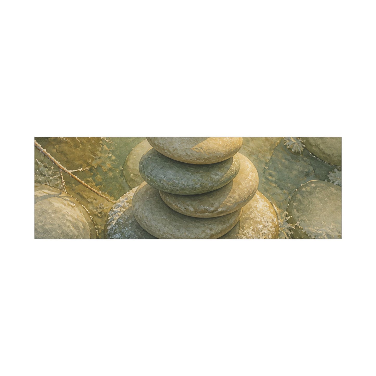 River Stones Watercolor Canvas Art | Elegant Japandi Art